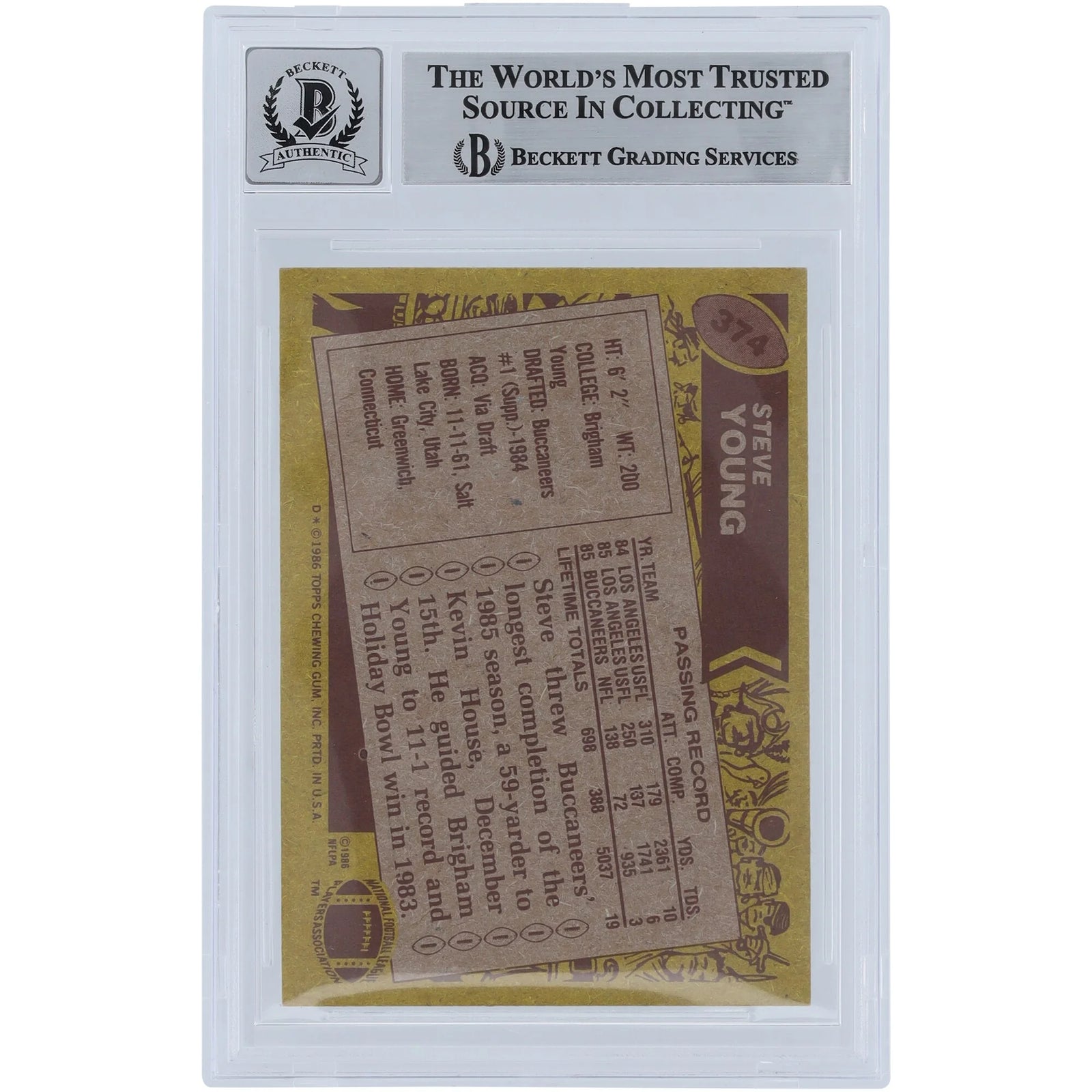Steve Young Signed 1986 Topps #374 Rookie Card | Beckett Graded 7