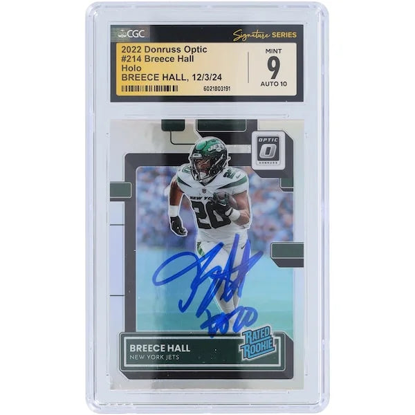 Breece Hall Signed 2022 Panini Donruss Optic Holo Rookie Card #214 | CGC 9
