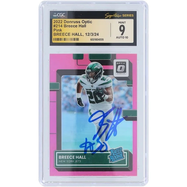 Breece Hall Signed 2022 Panini Donruss Optic Pink Rookie Card #214 | CGC 9