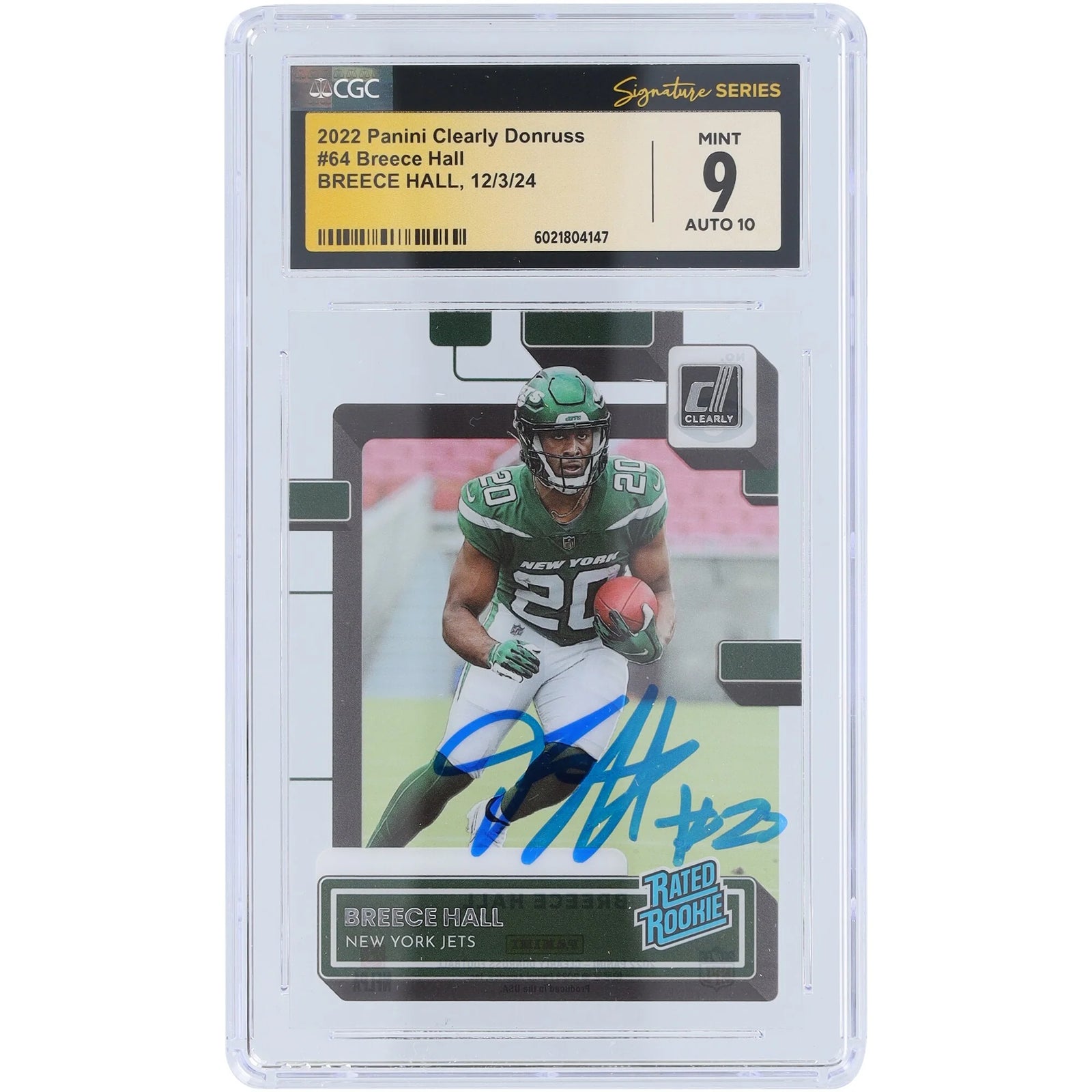 Breece Hall Signed 2022 Panini Clearly Donruss #64 Rookie Card | CGC 9