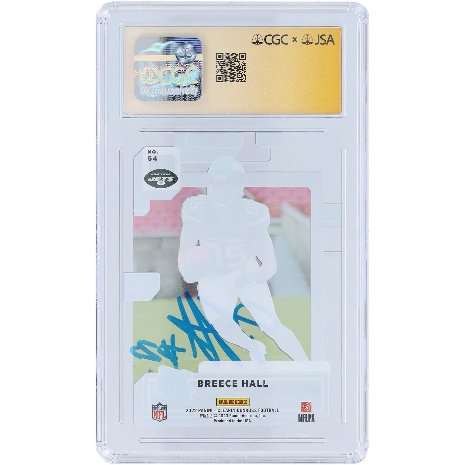 Breece Hall Signed 2022 Panini Clearly Donruss #64 Rookie Card | CGC 9