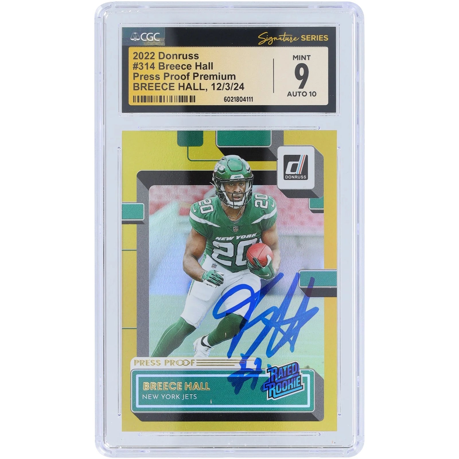 Breece Hall Signed 2022 Panini Donruss Press Proof #314 | CGC 9 Rookie Card