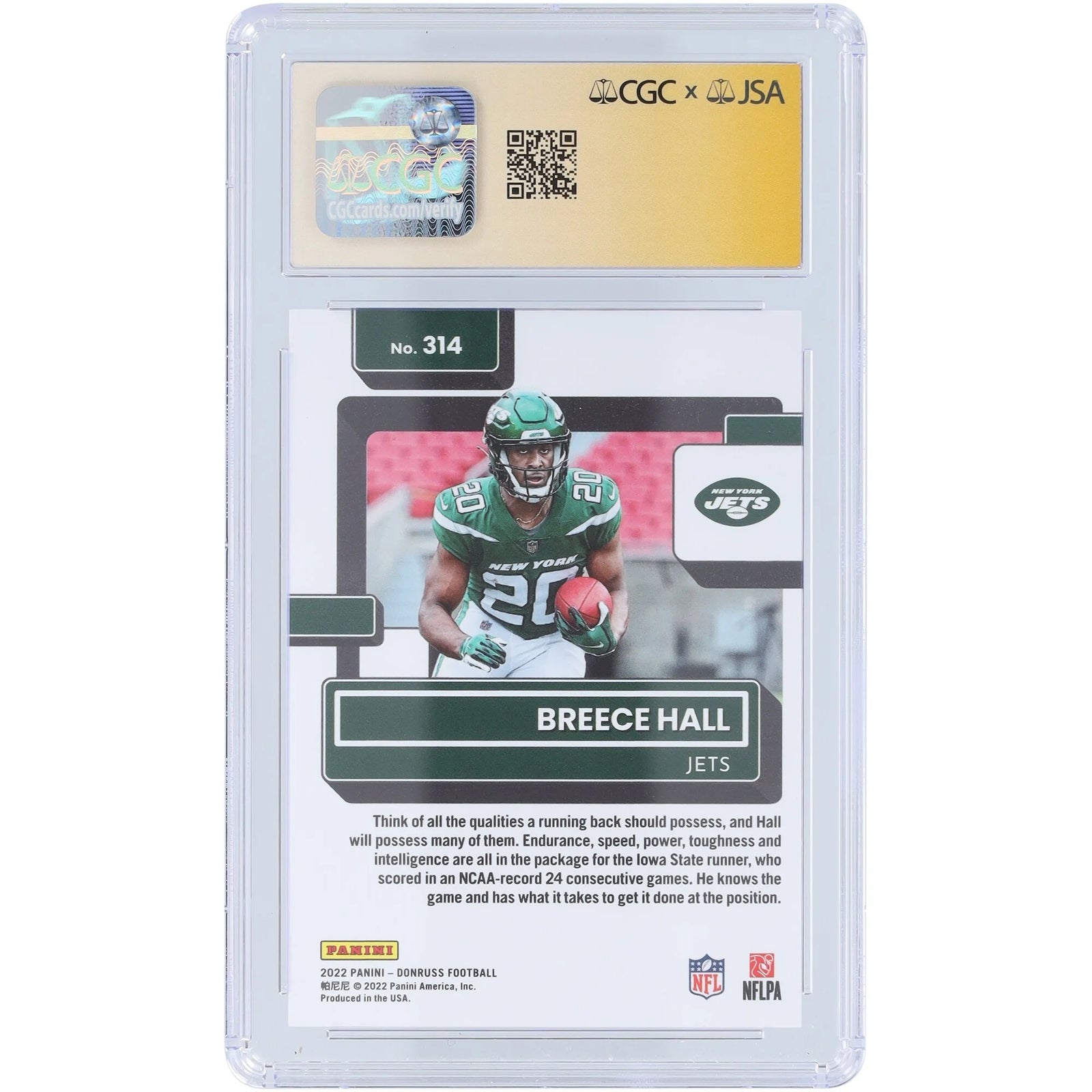 Breece Hall Signed 2022 Panini Donruss Press Proof #314 | CGC 9 Rookie Card