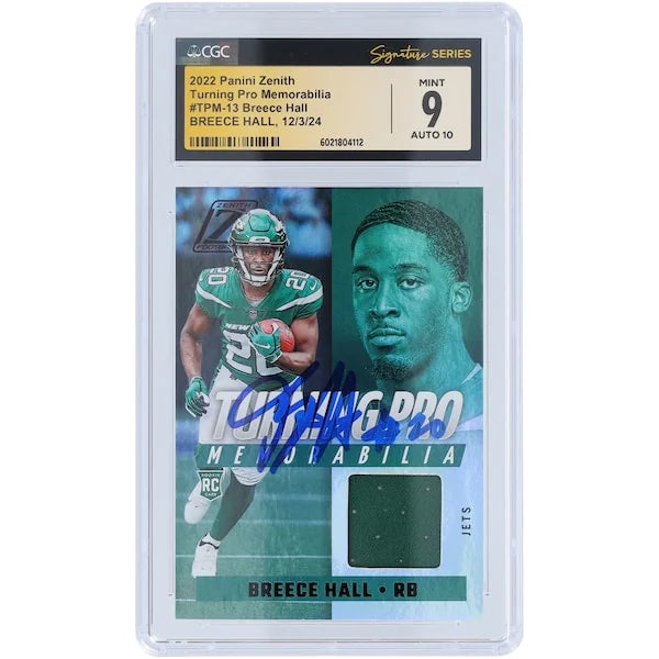 Breece Hall Signed 2022 Panini Zenith Turning Pro Jersey Relic Rookie Card | CGC Graded 9