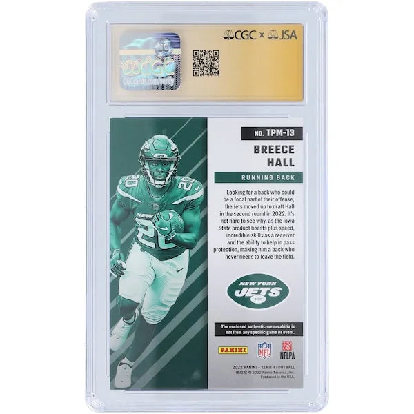 Breece Hall Signed 2022 Panini Zenith Turning Pro Jersey Relic Rookie Card | CGC Graded 9