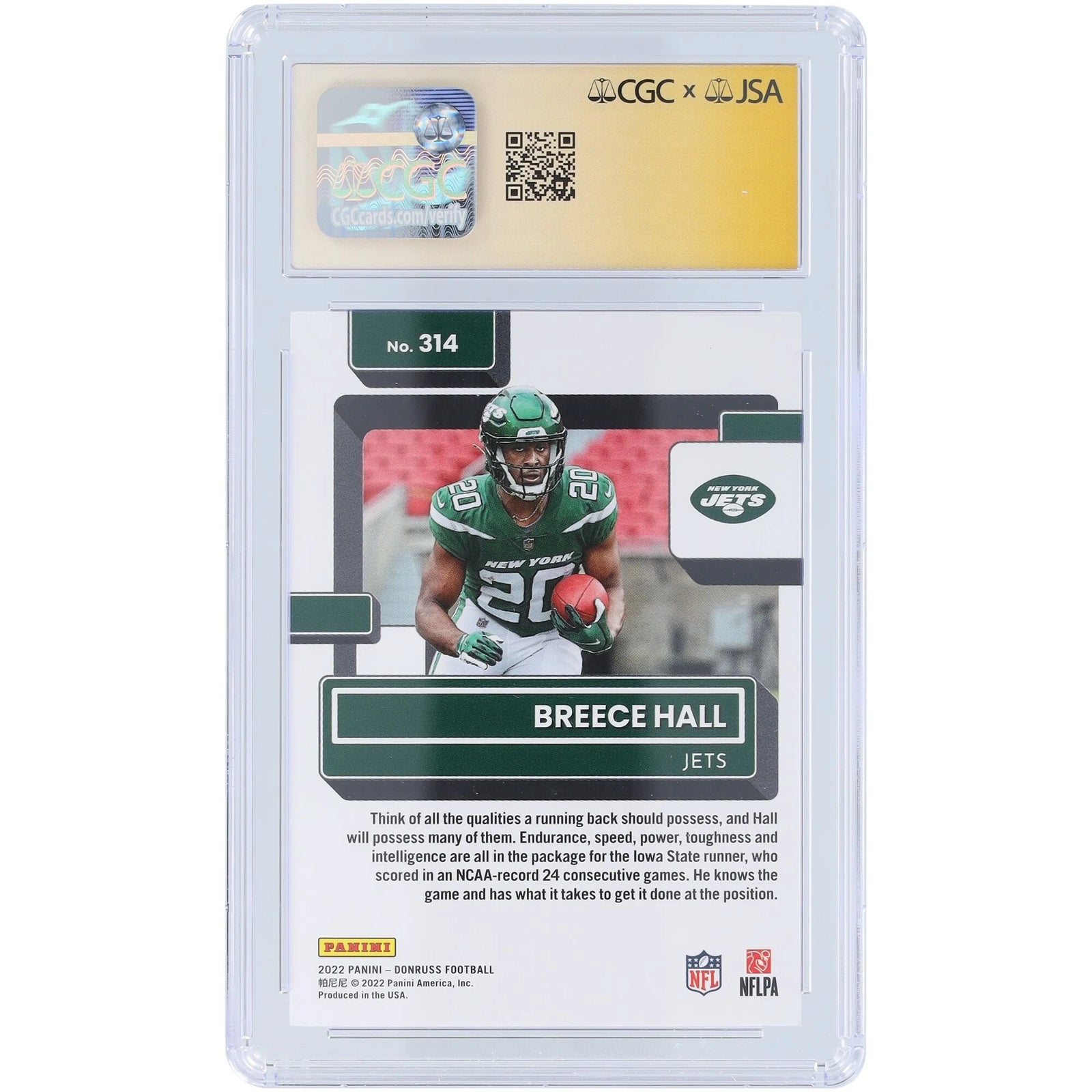 Breece Hall Signed 2022 Panini Donruss #314 Rookie Card | CGC Authenticated 9