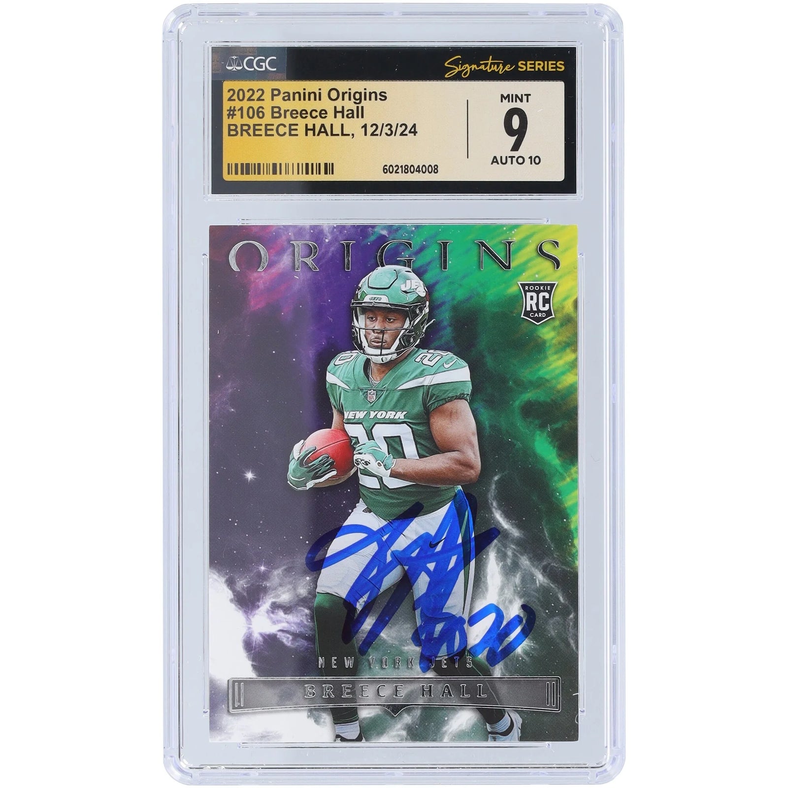 Breece Hall Signed 2022 Panini Origins #106 Rookie Card | CGC 9 Authenticated