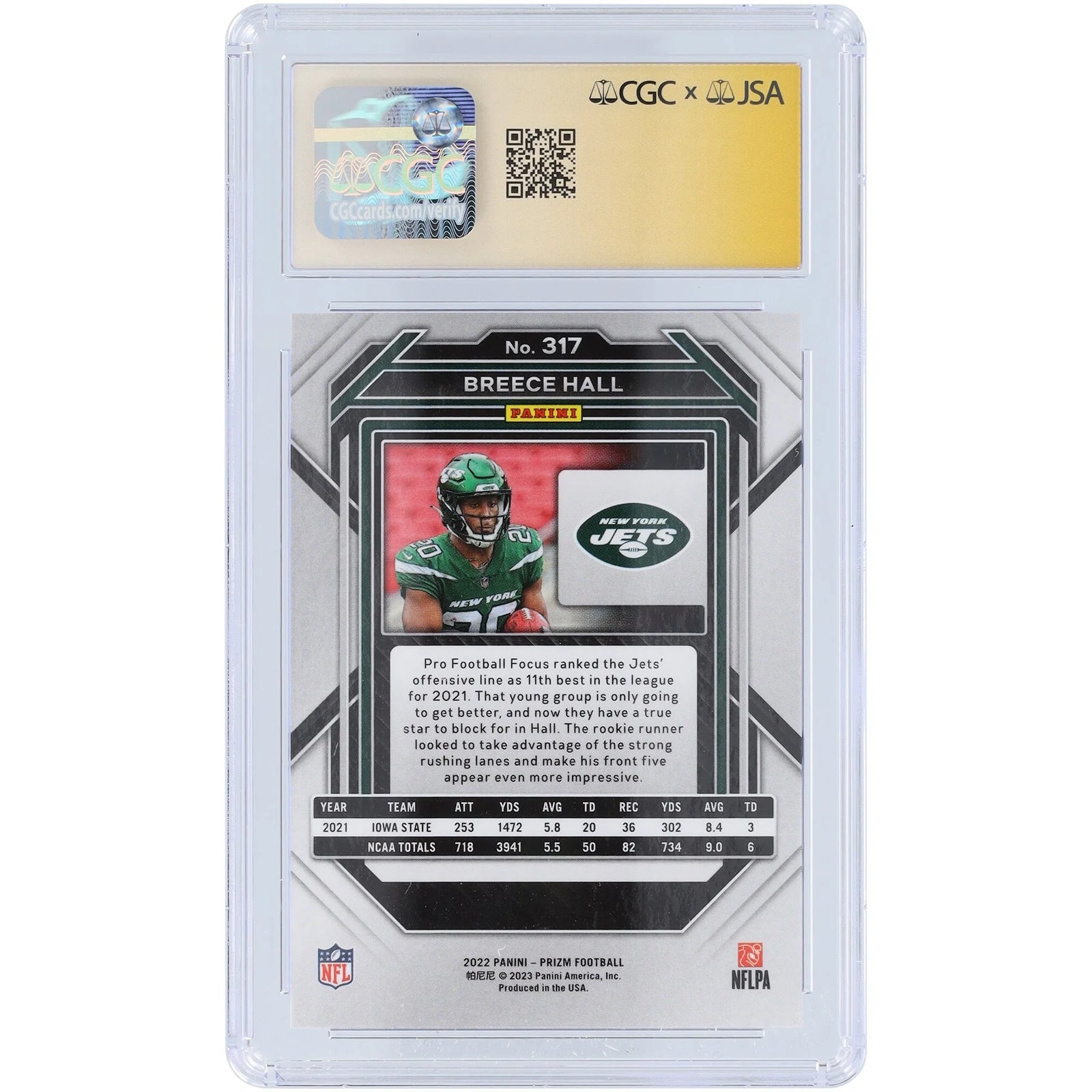 Breece Hall Signed 2022 Panini Prizm #317 Rookie Card | CGC 10