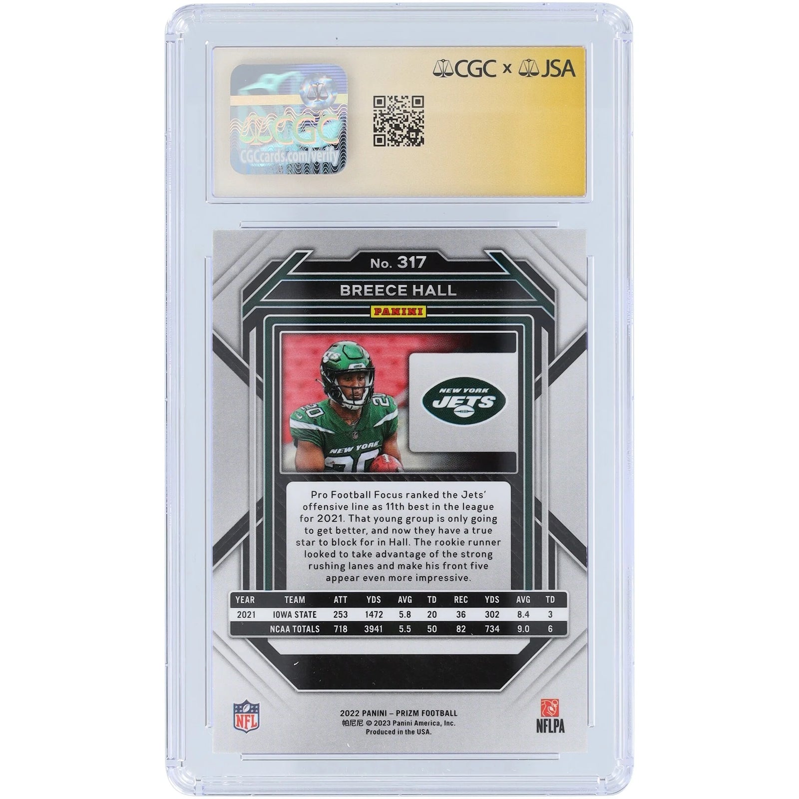 Breece Hall Signed 2022 Panini Prizm #317 Rookie Card | CGC Authenticated 9
