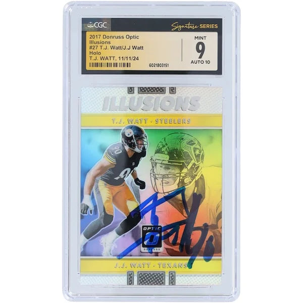 T.J. Watt Signed 2017 Panini Donruss Optic Illusions #27 Rookie Card | CGC 9
