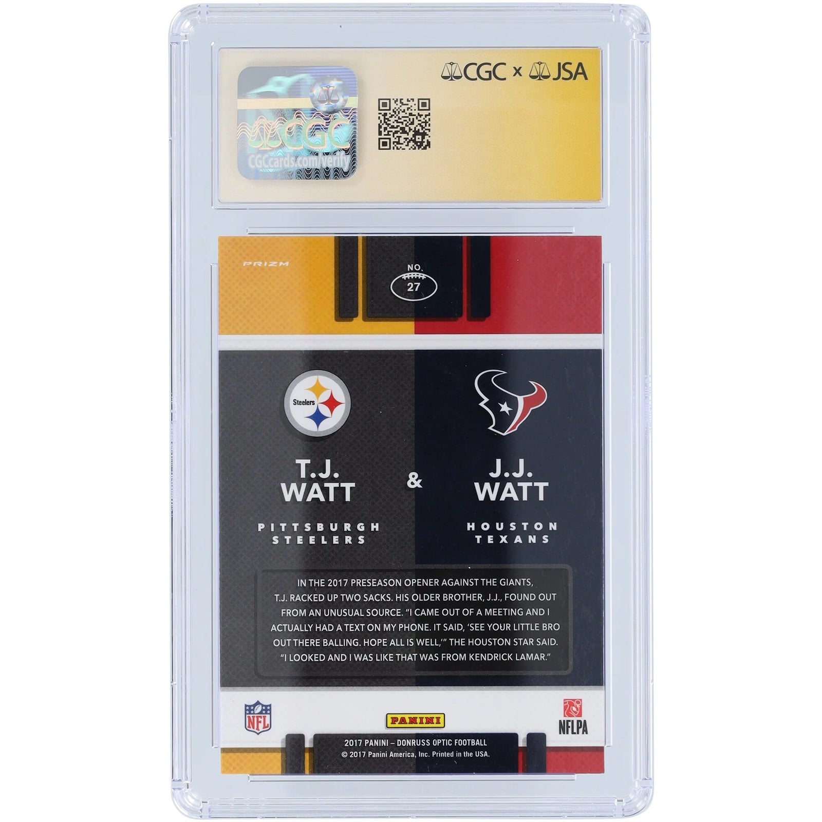 T.J. Watt Signed 2017 Panini Donruss Optic Illusions #27 Rookie Card | CGC 9