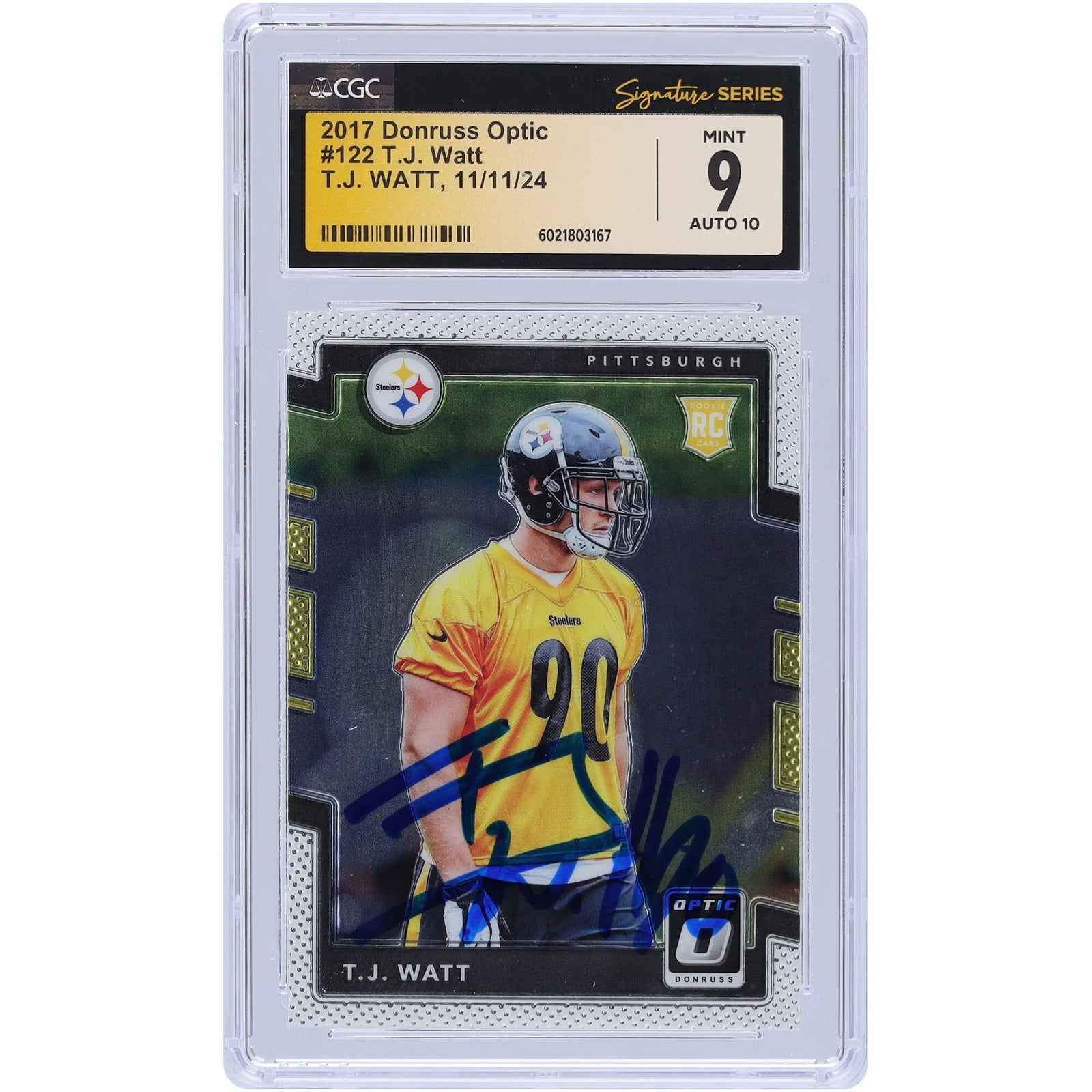 T.J. Watt Signed 2017 Panini Donruss Optic #122 Rookie Card | CGC 9 Authenticated