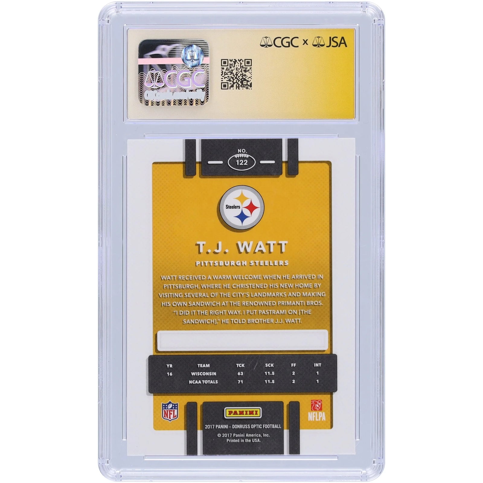 T.J. Watt Signed 2017 Panini Donruss Optic #122 Rookie Card | CGC 9 Authenticated