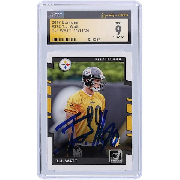 T.J. Watt Signed 2017 Panini Donruss #372 Rookie Card | CGC 9 Authenticated