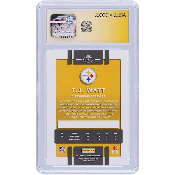 T.J. Watt Signed 2017 Panini Donruss #372 Rookie Card | CGC 9 Authenticated