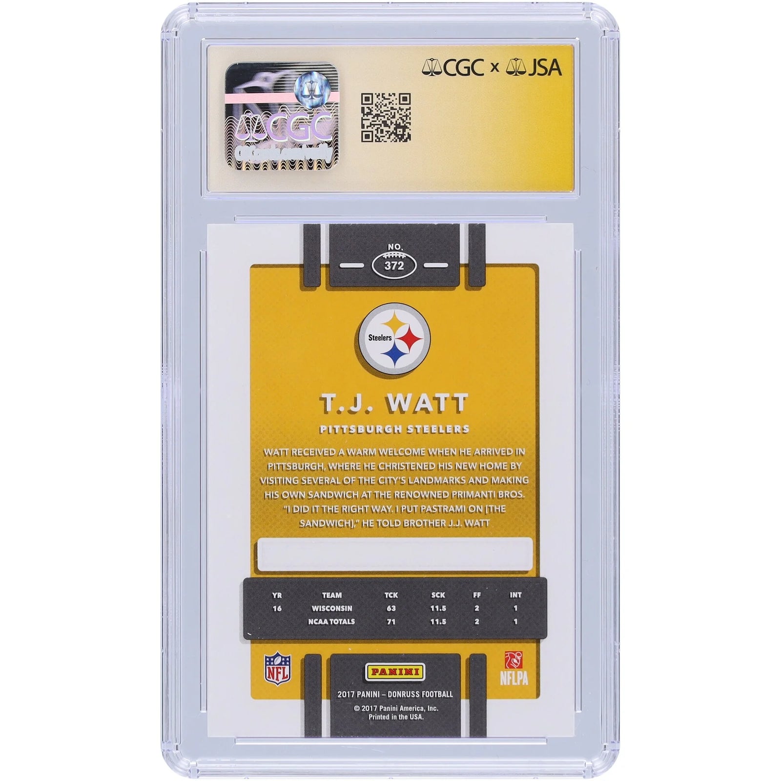 T.J. Watt Signed 2017 Panini Donruss #372 Rookie Card | CGC 9 Authenticated