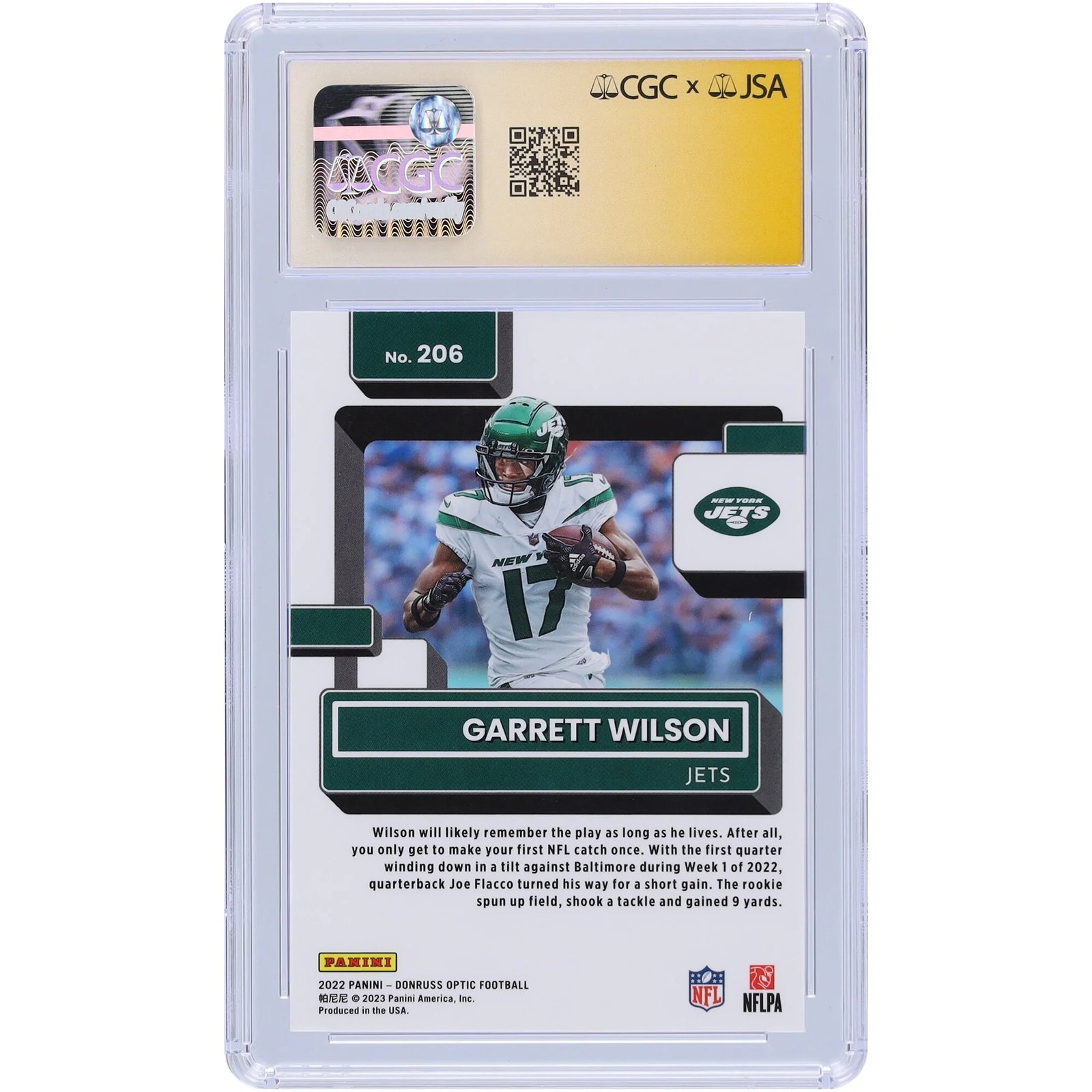 Garrett Wilson Signed 2022 Panini Donruss Optic #206 Rookie Card | CGC 9