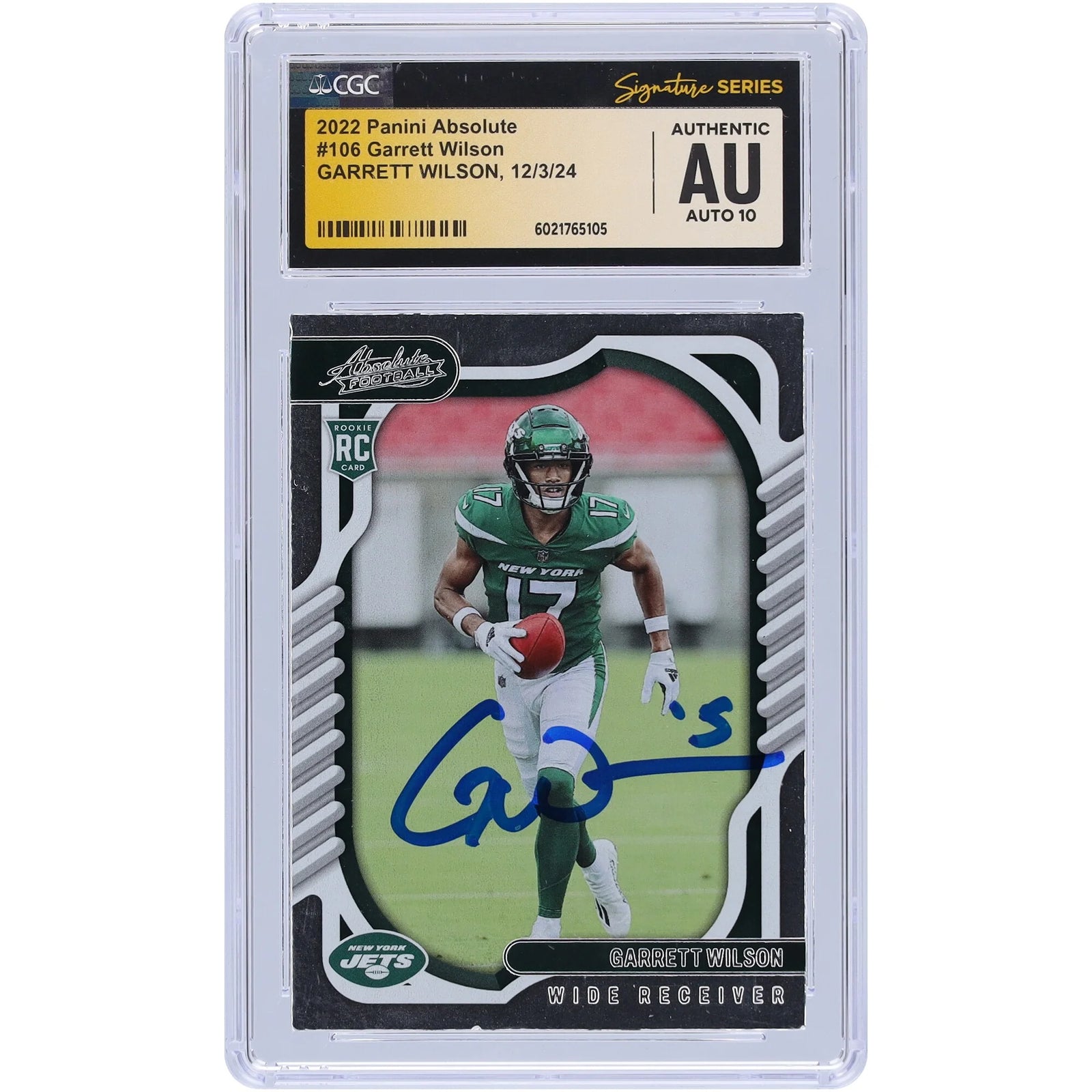 Garrett Wilson Signed 2022 Panini Absolute #106 Rookie Card | CGC Auto 10