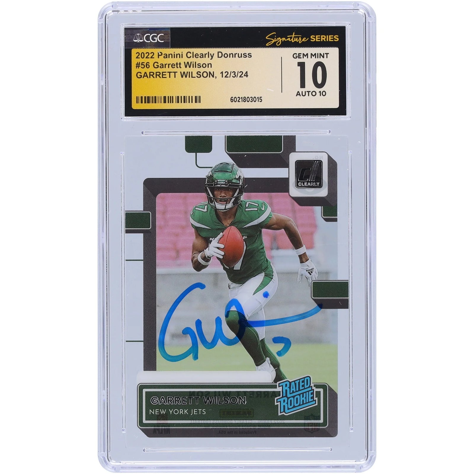Garrett Wilson Signed 2022 Panini Clearly Donruss #56 Rookie Card | CGC 10