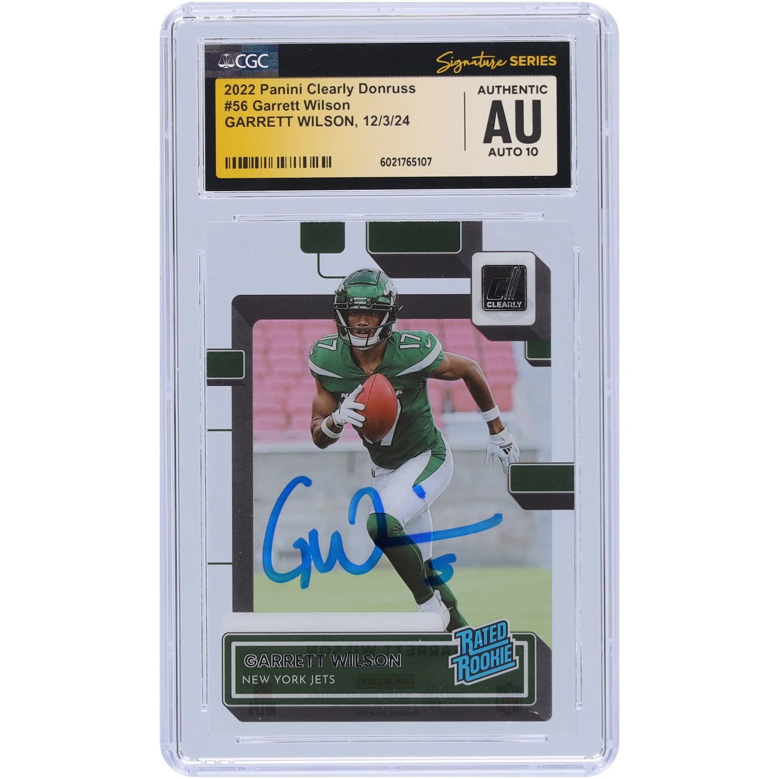 Garrett Wilson Signed 2022 Panini Clearly Donruss Rookie Card #56 | CGC 10