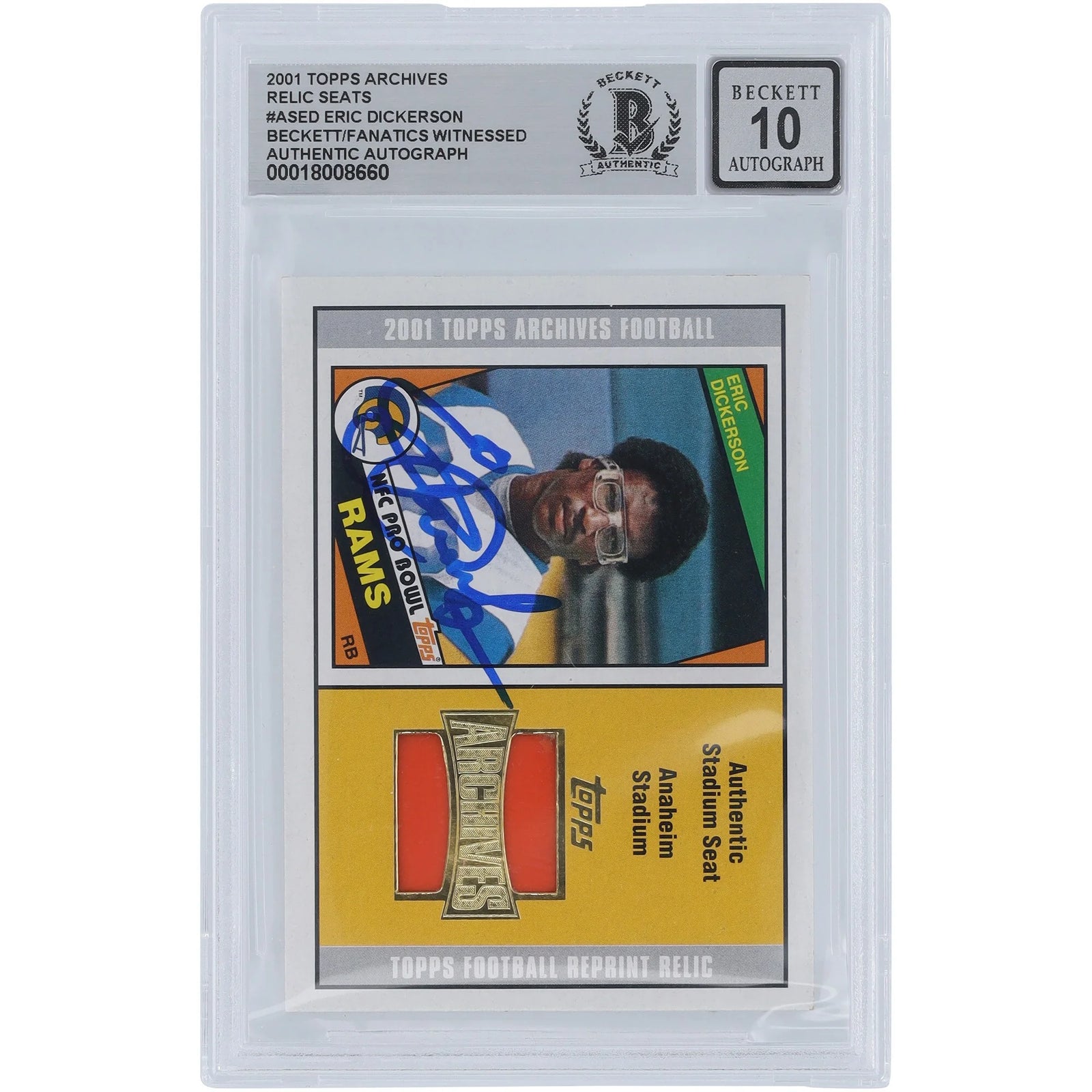 Eric Dickerson Signed 2001 Topps Archives Stadium Seat Relic Card | Beckett Authenticated