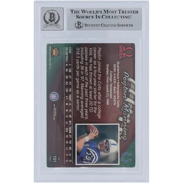 Peyton Manning Signed 1998 Pacific Omega #101 Rookie Card | Graded 10
