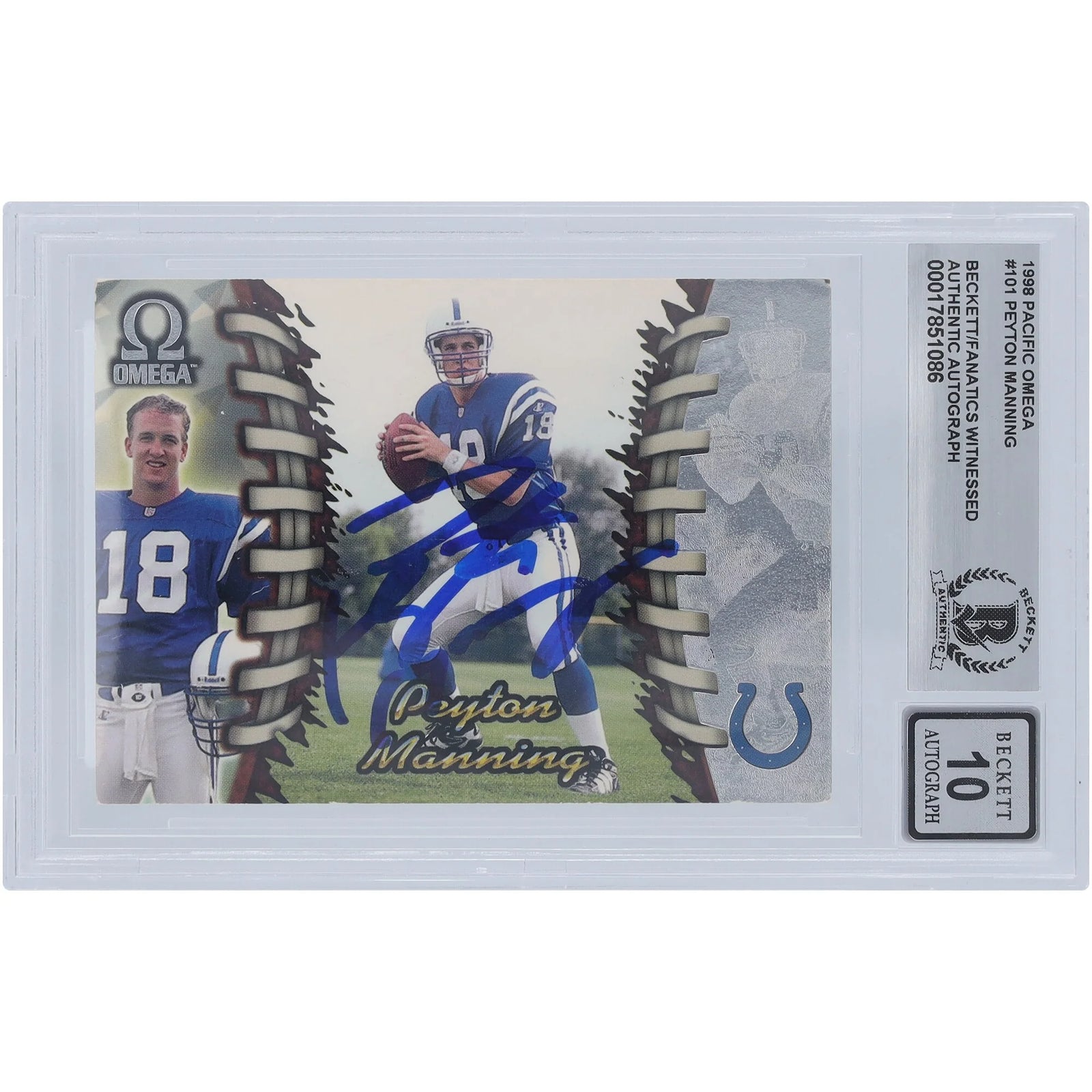 Peyton Manning Signed 1998 Pacific Omega #101 Rookie Card | Graded 10