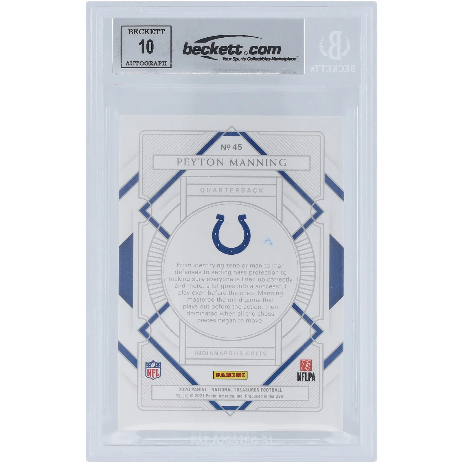 Peyton Manning Signed 2020 Panini National Treasures Card #45 #/99 | Graded 10