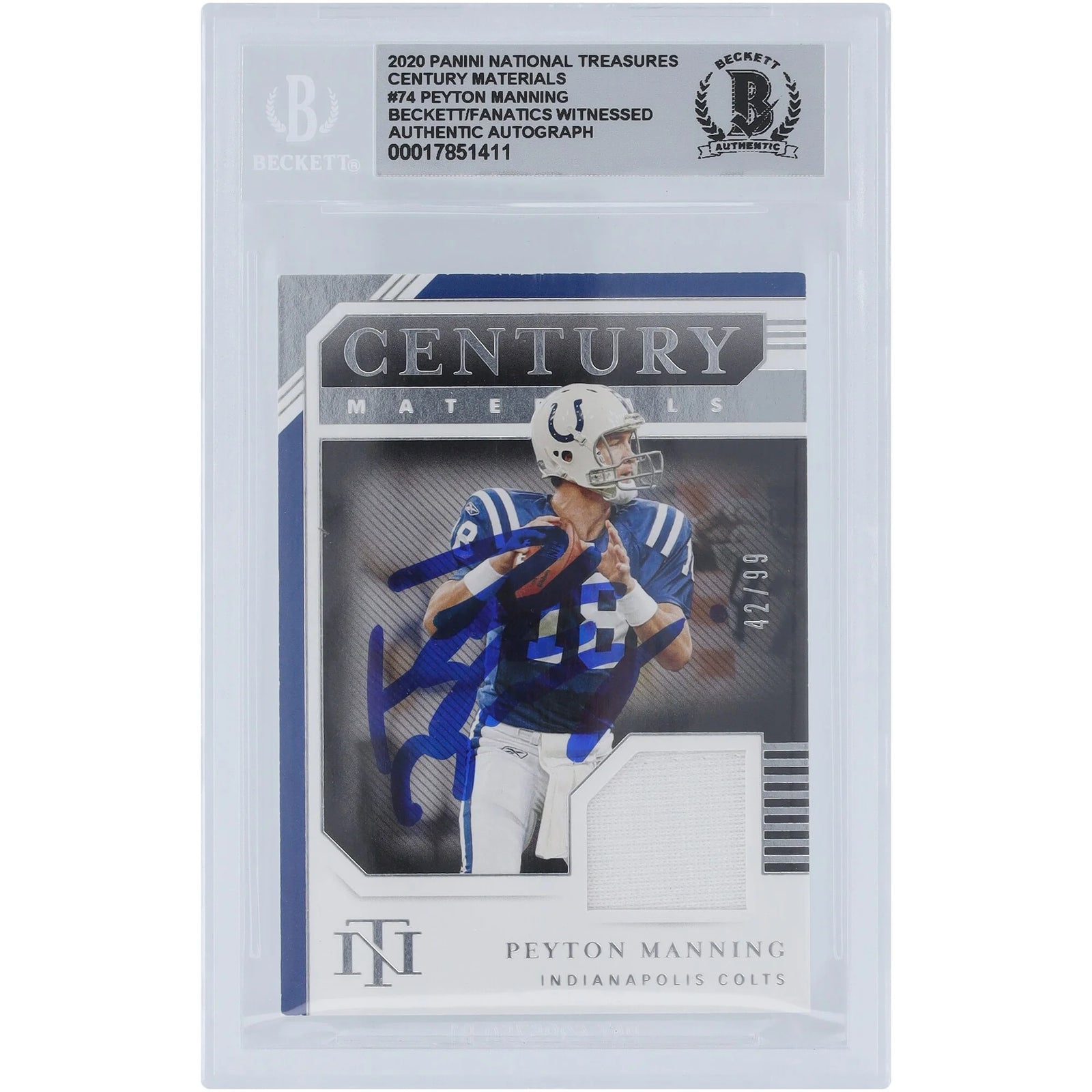 Peyton Manning Signed 2020 Panini National Treasures Card | Colts