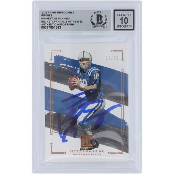 Peyton Manning Signed 2021 Panini Impeccable Bronze Card #45 | Graded 10