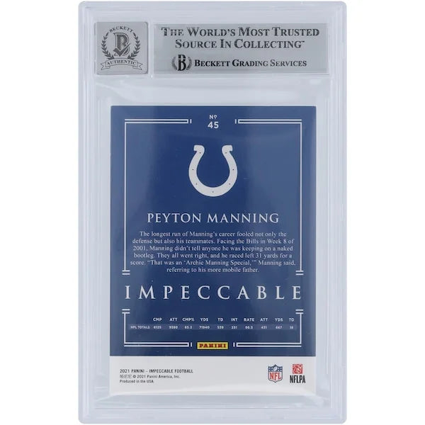 Peyton Manning Signed 2021 Panini Impeccable Bronze Card #45 | Graded 10