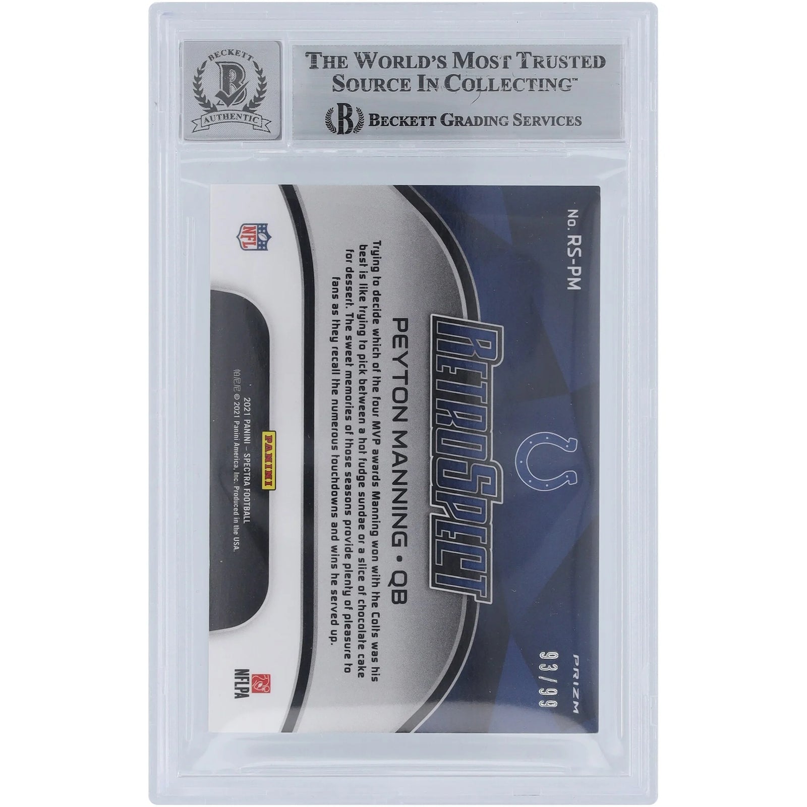 Peyton Manning Signed 2021 Panini Spectra Retrospect Card | Graded 10