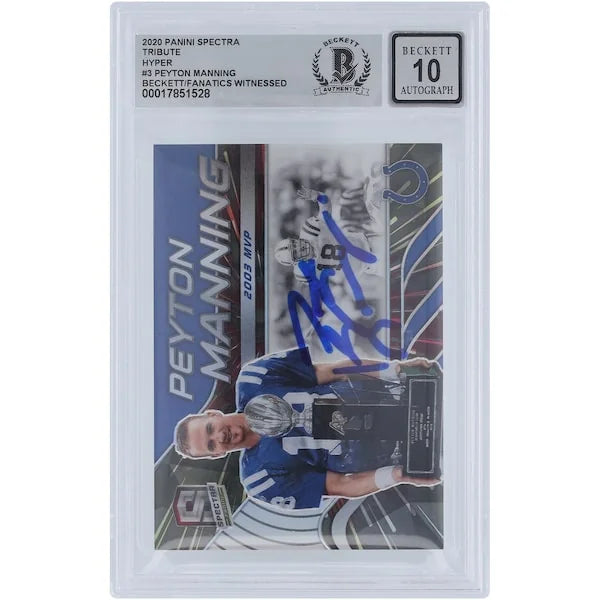 Peyton Manning Signed 2020 Panini Spectra Tribute Card | 2003 MVP #T-PM3 #/75 Graded 10