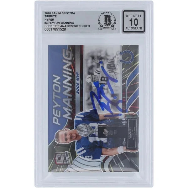 Peyton Manning Signed 2020 Panini Spectra Tribute Card | 2003 MVP #T-PM3 #/75 Graded 10