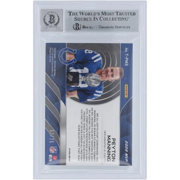 Peyton Manning Signed 2020 Panini Spectra Tribute Card | 2003 MVP #T-PM3 #/75 Graded 10