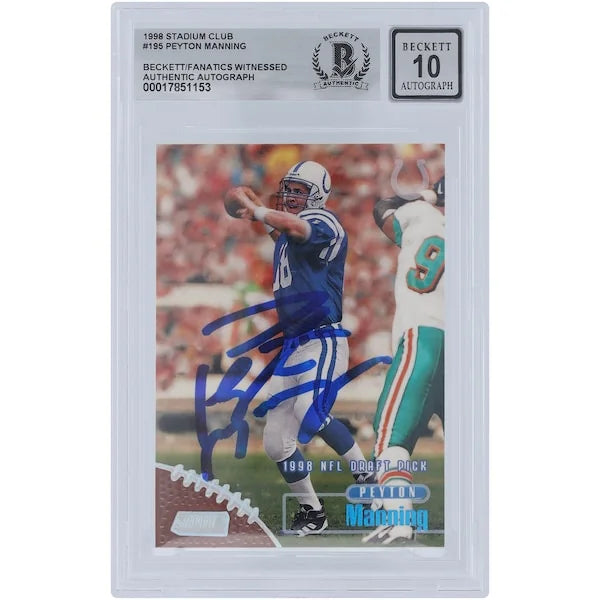 Peyton Manning Signed 1998 Topps Stadium Club Rookie #195 Card | Beckett 10