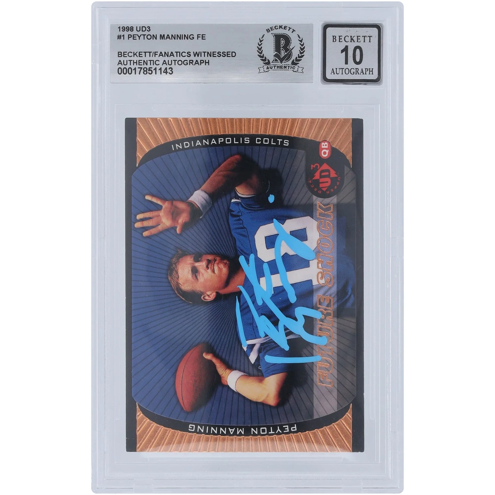 Peyton Manning Signed 1998 Upper Deck UD3 #FS1 Rookie Card | Graded 10