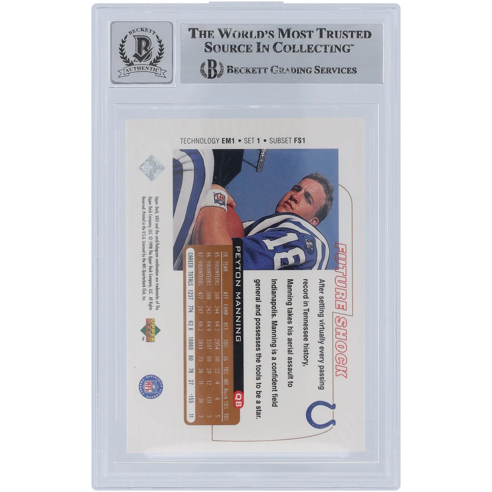Peyton Manning Signed 1998 Upper Deck UD3 #FS1 Rookie Card | Graded 10