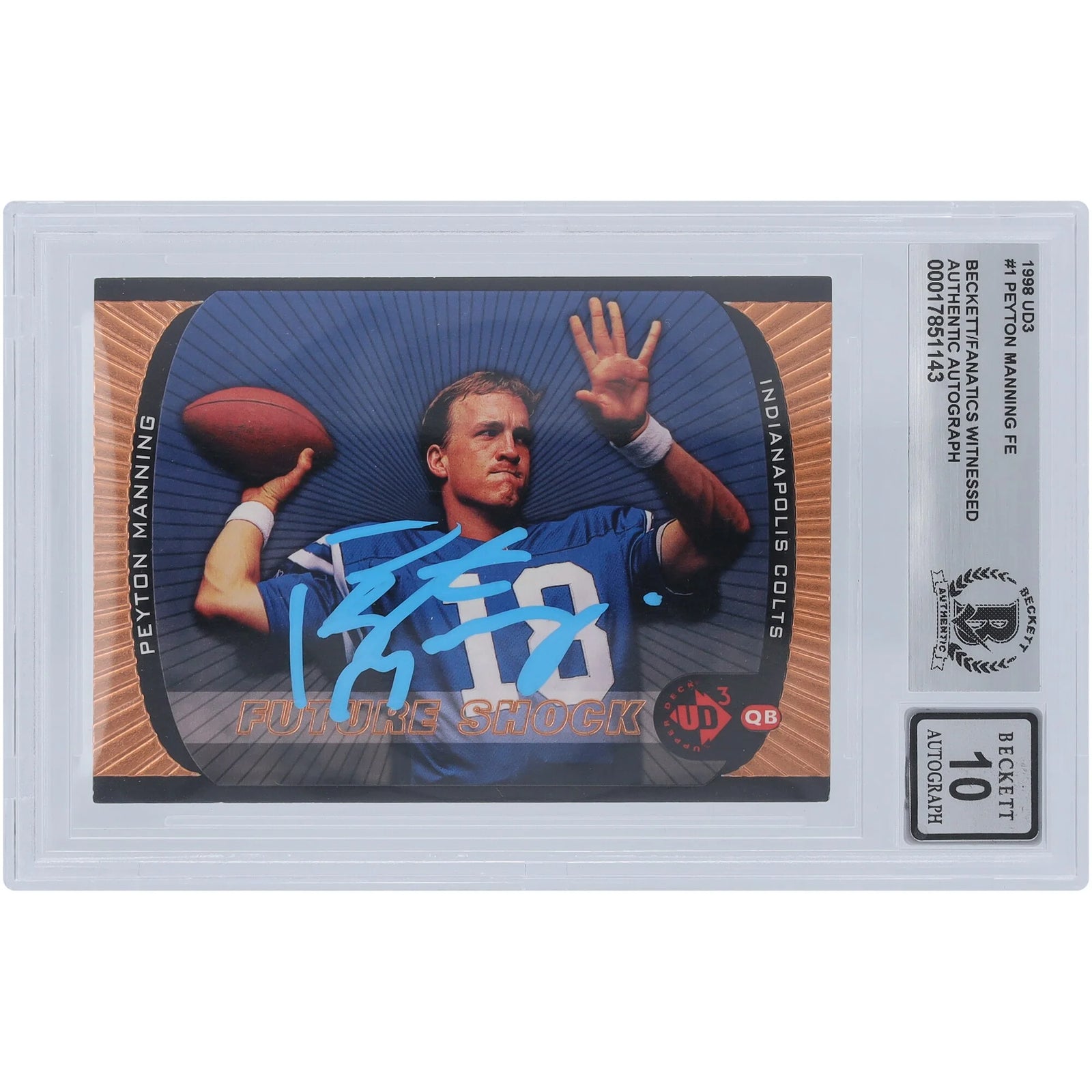 Peyton Manning Signed 1998 Upper Deck UD3 #FS1 Rookie Card | Graded 10