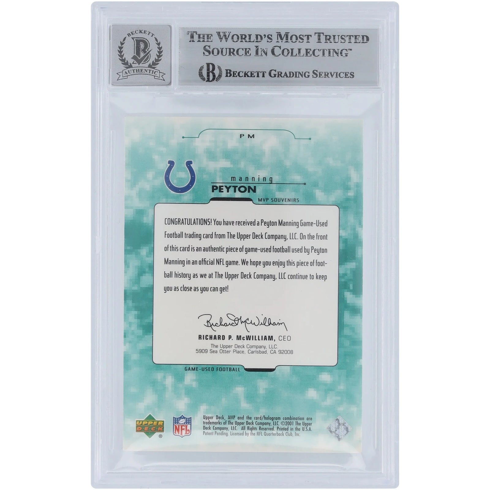 Peyton Manning Signed 2001 Upper Deck MVP Card | Beckett Graded 10