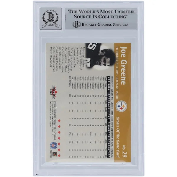 Joe Greene Signed 2000 Fleer Greats of the Game #29 | HOF 87 Inscription