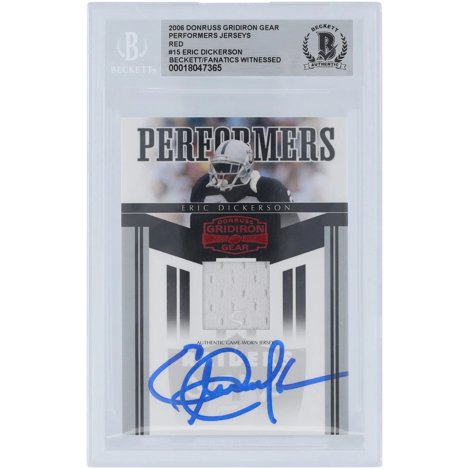 Eric Dickerson Signed 2006 Donruss Gridiron Gear Card | Raiders Jersey Relic