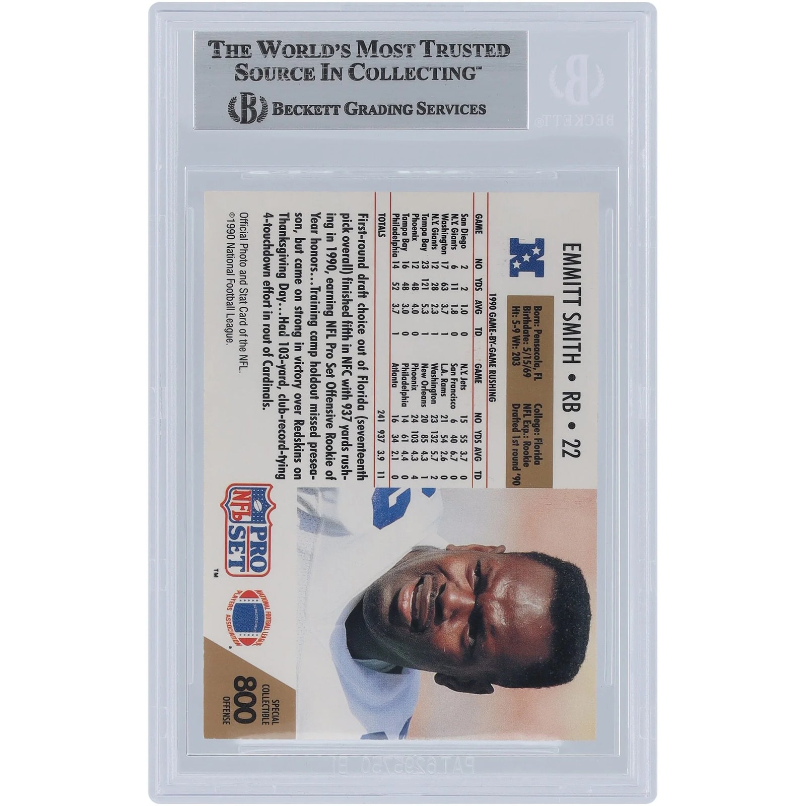 Emmitt Smith Signed 1990 Pro Set Offensive Rookie of the Year #800 | Beckett Authenticated