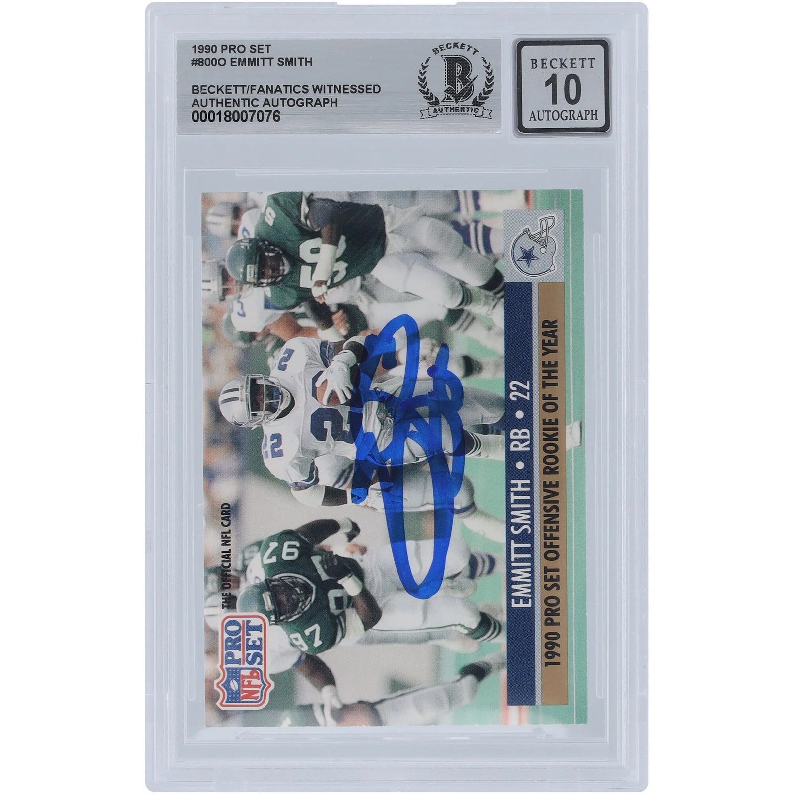 Emmitt Smith Signed 1990 Pro Set Offensive Rookie of the Year #800 | Graded 10