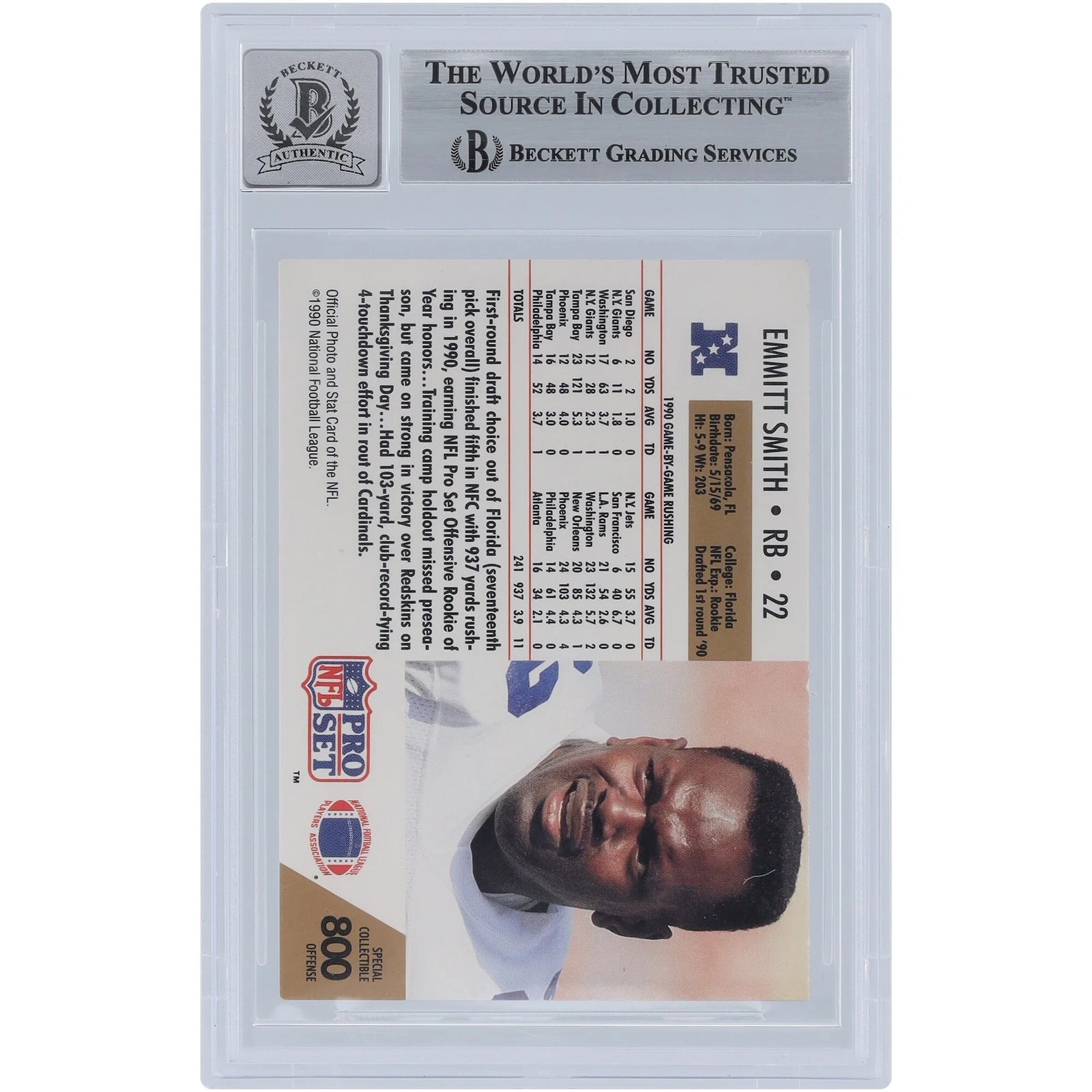 Emmitt Smith Signed 1990 Pro Set Offensive Rookie of the Year #800 | Graded 10
