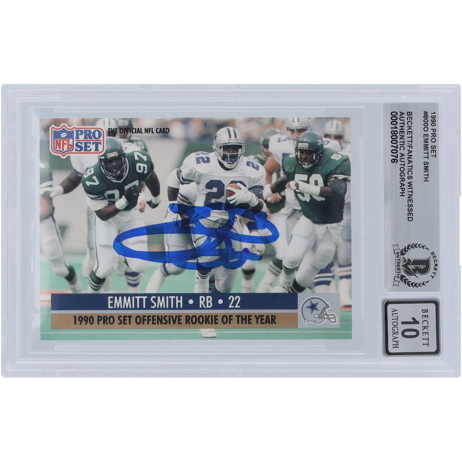 Emmitt Smith Signed 1990 Pro Set Offensive Rookie of the Year #800 | Graded 10