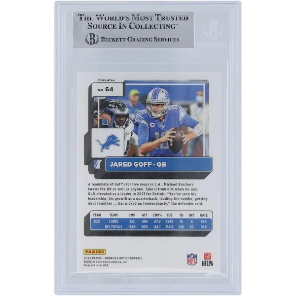 Jared Goff Signed 2022 Panini Donruss Optic Holo #64 | Beckett Authenticated