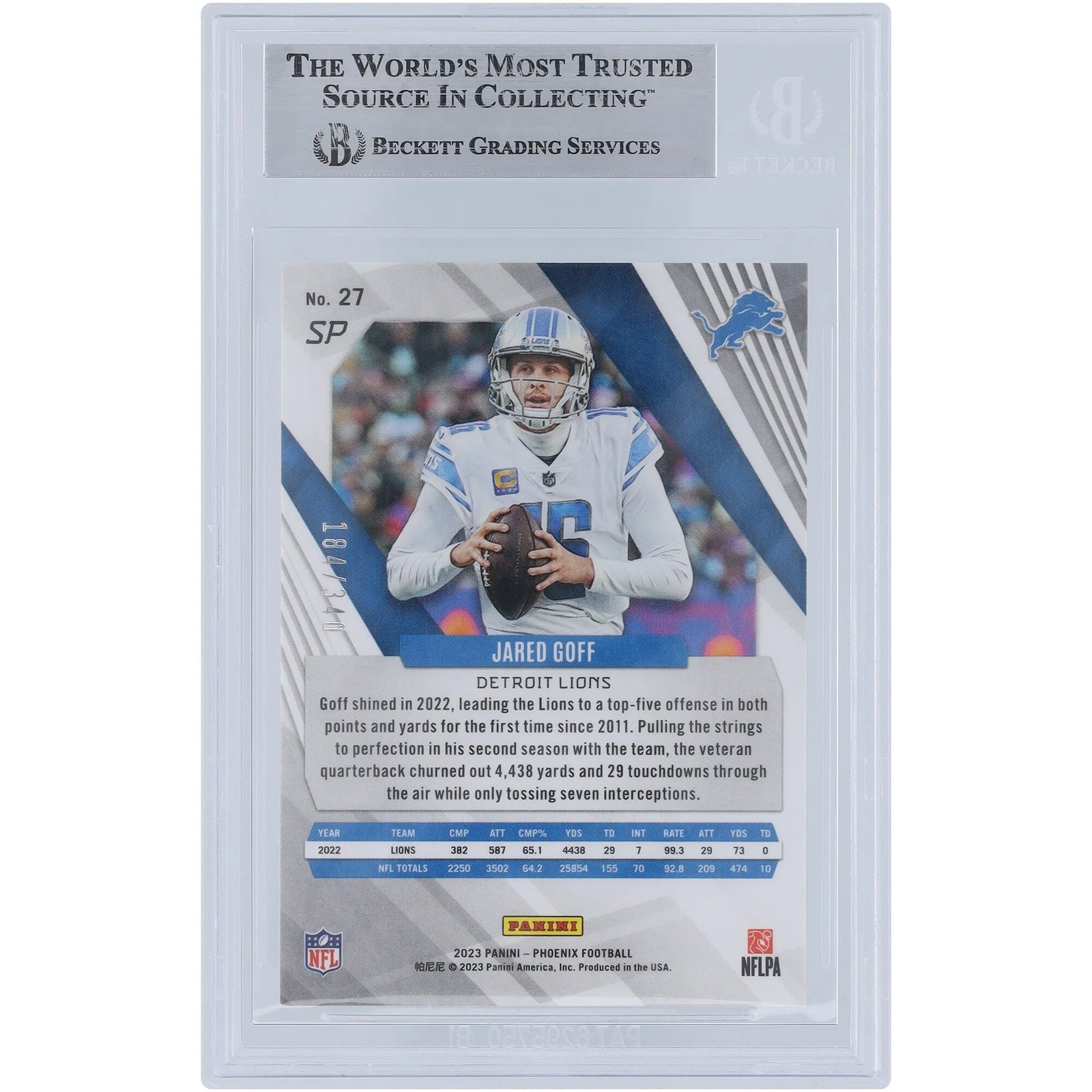 Jared Goff Signed 2023 Panini Phoenix SP Fire Burst #27 Card | #/340