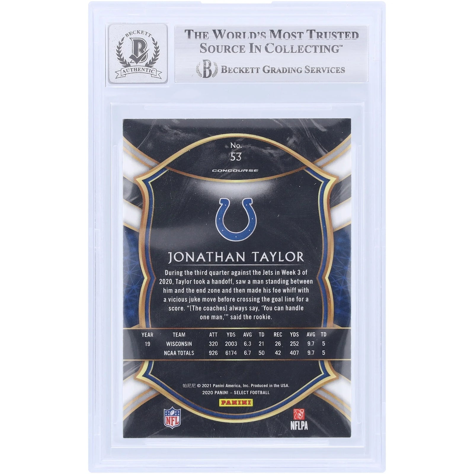 Jonathan Taylor Signed 2020 Panini Select #53 Rookie Card | Graded 10