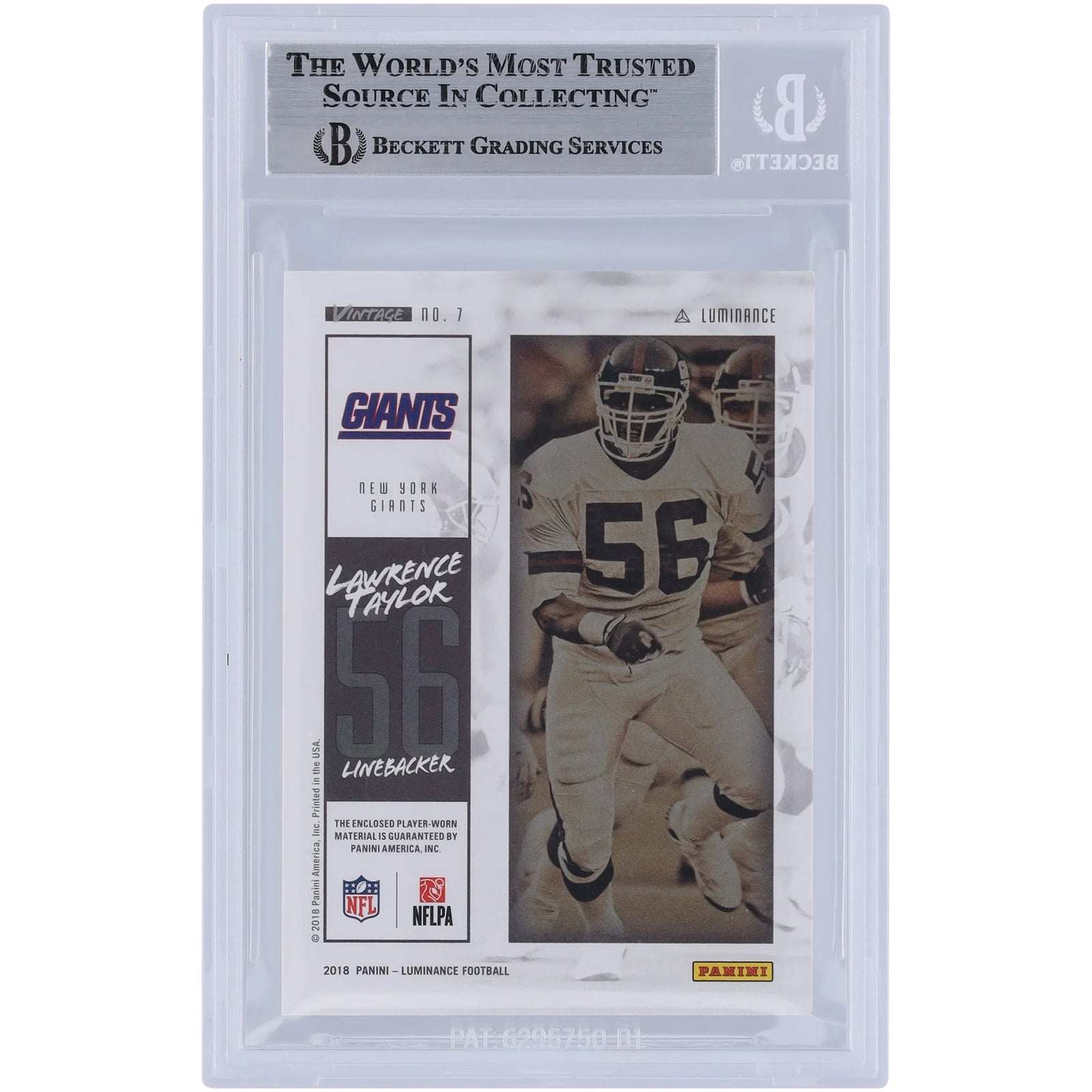 Lawrence Taylor Signed 2018 Panini Luminance #7 Card | Giants Jersey Relic